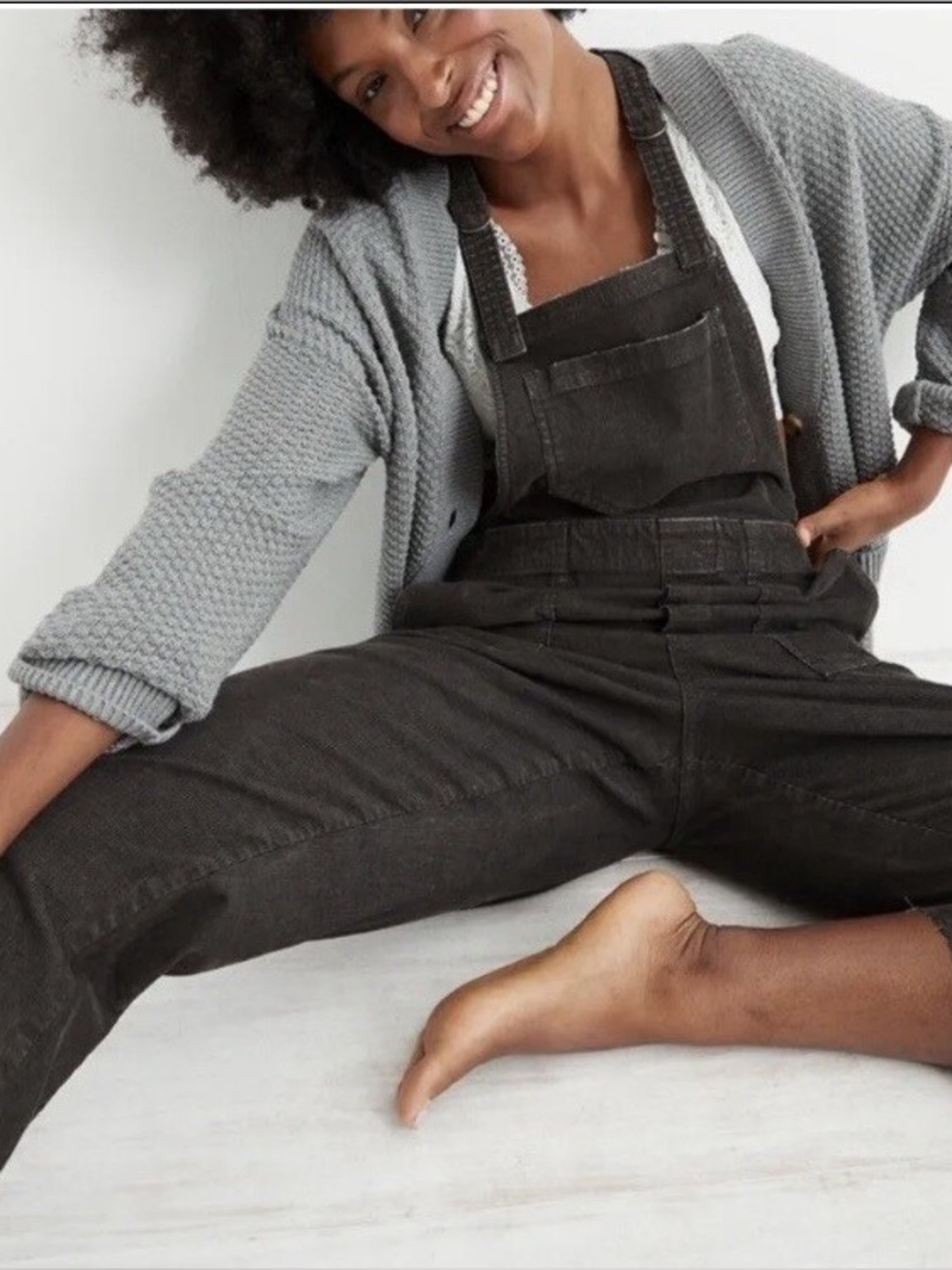 NWT aerie At Play Gray Corduroy Overalls w/ Adjustable Ring Straps Sz. Small AEO